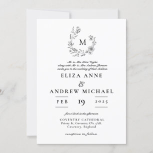 Boho Floral Wreath Monogram Custom Wedding  Invitation