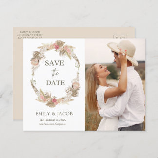 Boho floral wreath Save the date Postcard