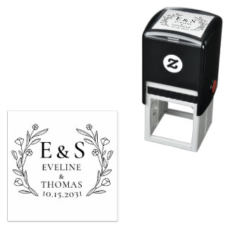 Boho floral wreath wedding monogram logo self-inki self-inking stamp