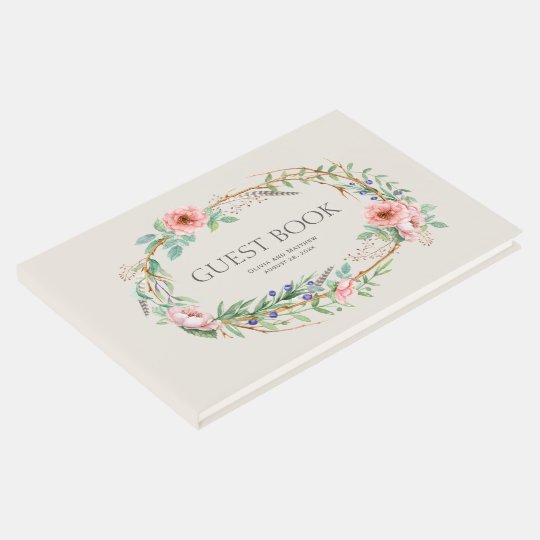 Boho Floral Wreath with Your Custom Text Guest Book