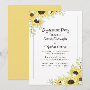 Boho Floral Yellow Sunflowers Engagement Party  Invitation