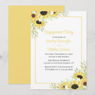 Boho Floral Yellow Sunflowers Engagement Party  Invitation