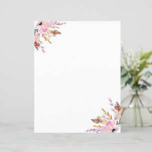 Boho florales plumes blanc rose page