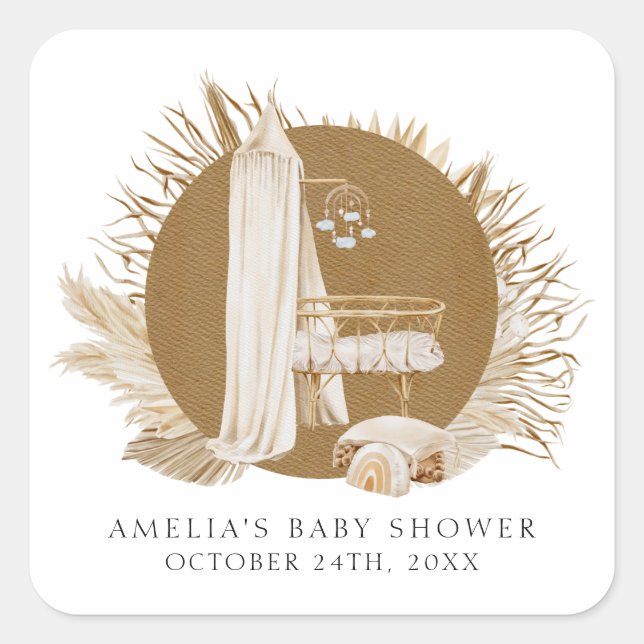 Boho Florals Baby Shower Square Sticker (Front)