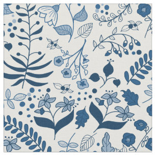 Boho Florals Classic Blues and White Fabric