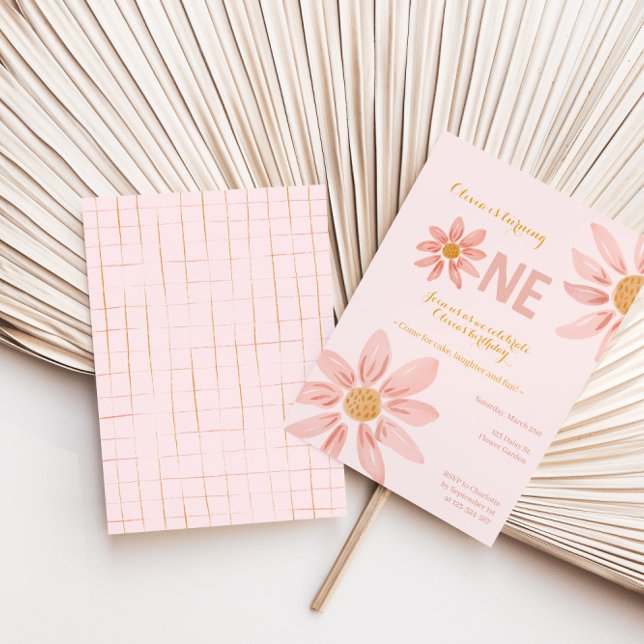 Boho Florals, Daisy Girl First Birthday Invitation (Créateur téléchargé)