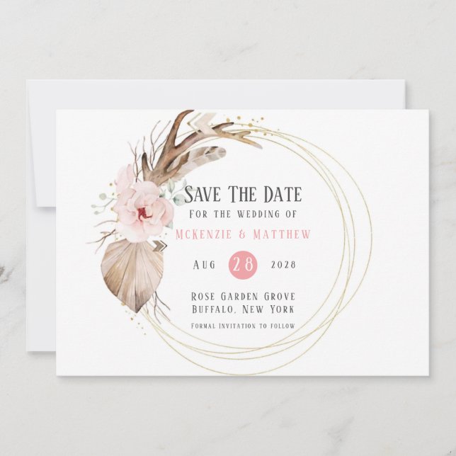 Boho Florals & Deer Antlers Enregistrer Les Cartes (Devant)