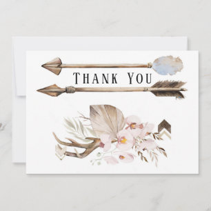 Boho Florals & Deer Antlers Flèches Merci Cartes