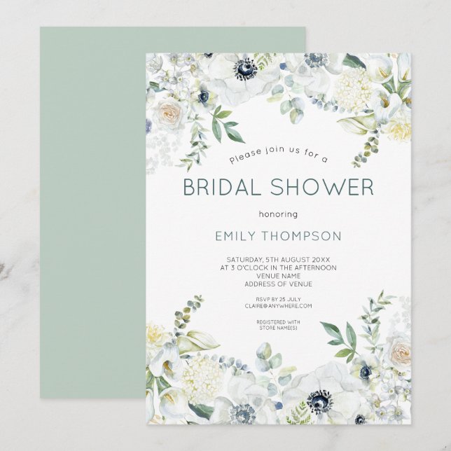 Boho Florals Eucalyptus Leaves Bridal Shower Invitation (Front/Back)