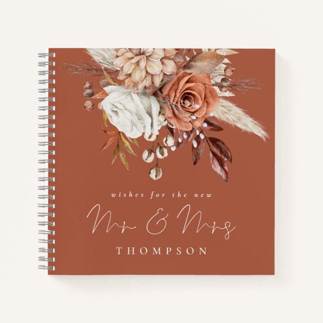 Boho Florals Mr Mrs Terracotta Guest Book (Front)