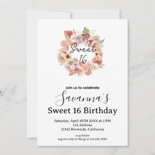Boho Florals Personalized Sweet 16 Birthday Invitation
