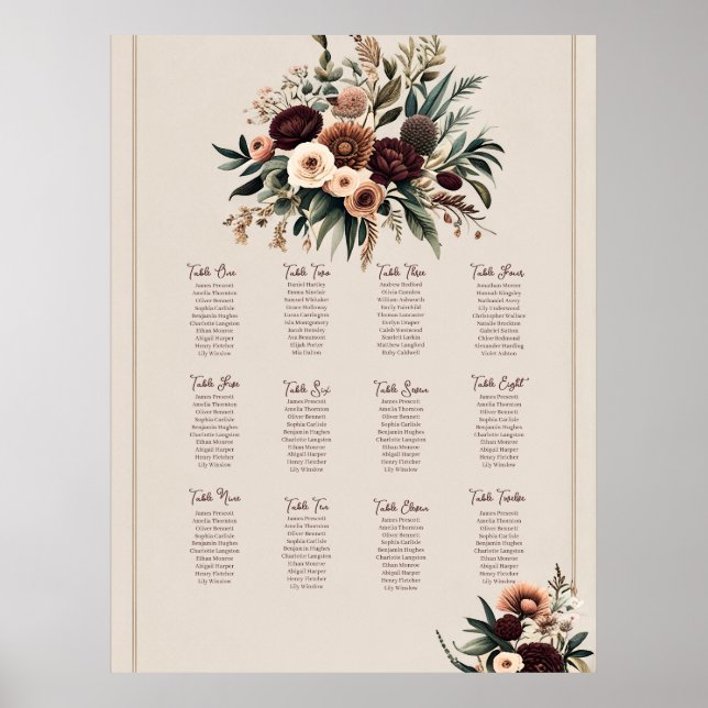 Boho Florals Seating Chart (Front)