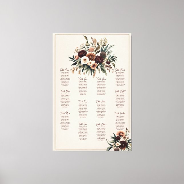Boho Florals Seating Chart Canvas Print (Front)