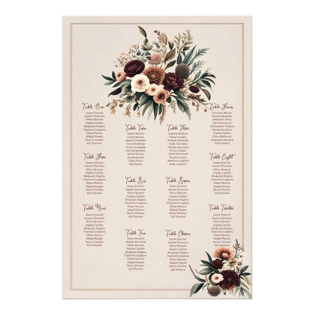 Boho Florals Seating Chart Photo Print (Front)