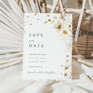 boho flower and gold minimalist save the date   invitation