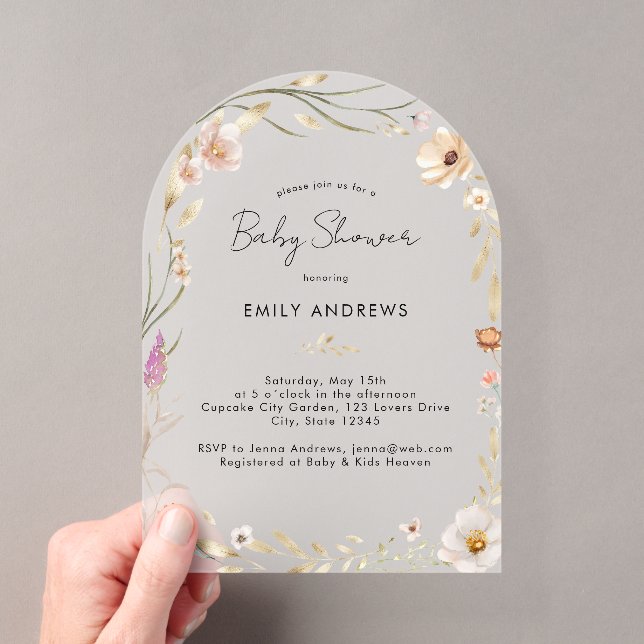 Boho Flower Baby Shower  Acrylic Invitations (Insitu (Handheld))