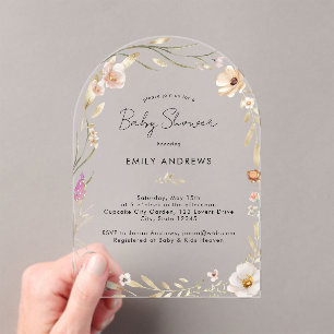 Boho Flower Baby Shower Acrylic Invitations