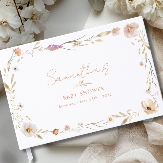 Boho Flower Baby Shower Welcome Guest Book (Boho Flower Baby Shower Welcome Custom Guest Book)