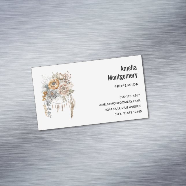 Boho Flower Bouquet and Dreamcatcher Magnetic Business Card (In Situ)