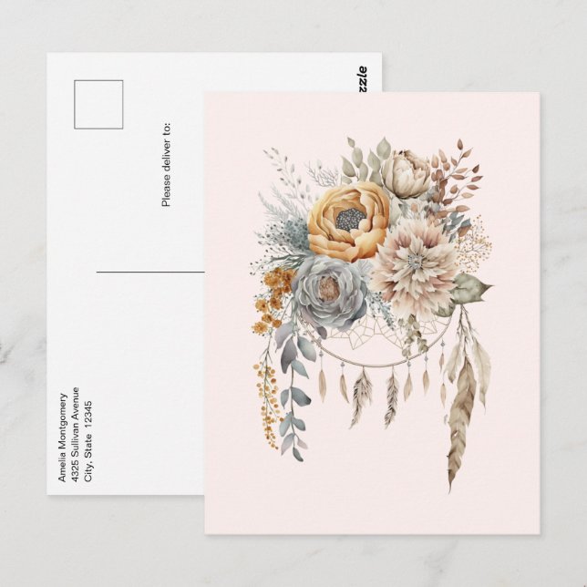 Boho Flower Bouquet and Dreamcatcher Postcard (Front/Back)