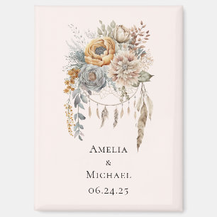 Boho Flower Bouquet and Dreamcatcher Save the Date Magnet