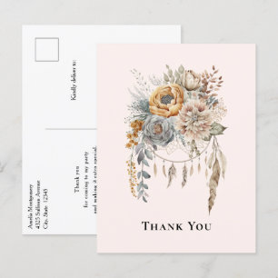 Boho Flower Bouquet and Dreamcatcher Thank You Postcard