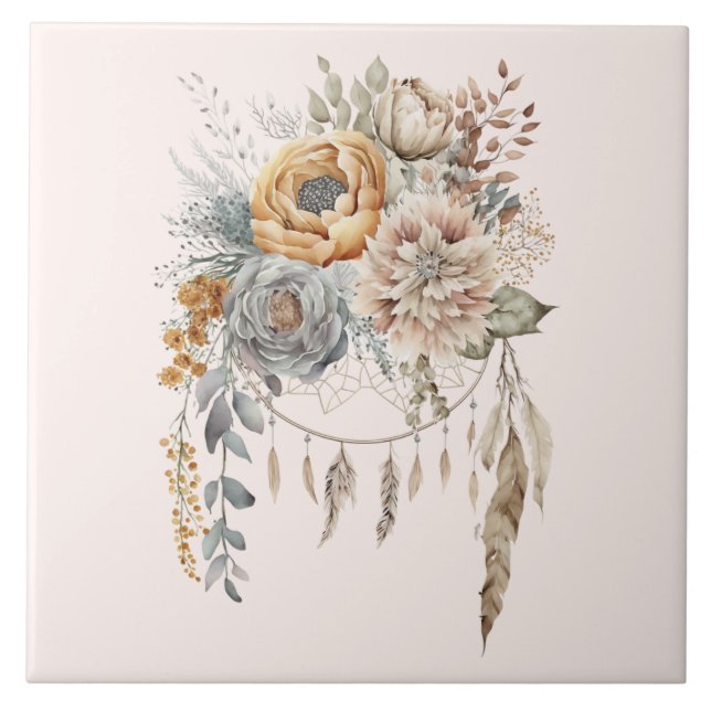 Boho Flower Bouquet and Dreamcatcher Tile (Front)
