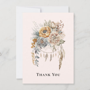 Boho Flower Bouquet in Neutral Colours Thank You Card