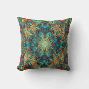 Boho Flower Colourful Swirls Throw Pillow