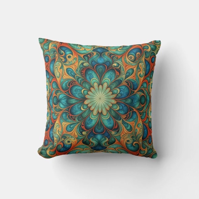 Boho Flower Colourful Swirls Throw Pillow (Front)