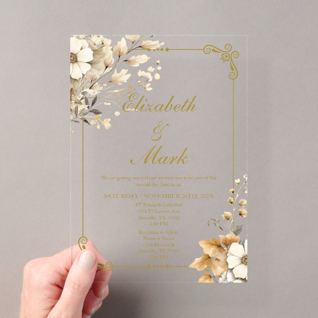 Boho flower Elegant Acrylic Wedding  Acrylic Invitations (Insitu (Handheld))