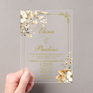 Boho flower Elegant Wedding Invitation en espagnol