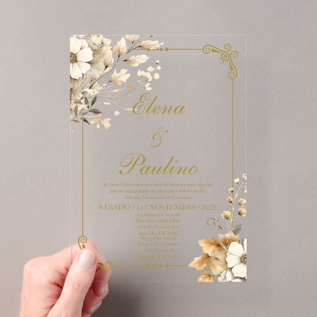 Boho flower Elegant Wedding Invitation in Spanish (Insitu (Handheld))
