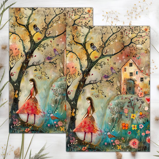 BOHO FLOWER GIRL DECOUPAGE TISSUE PAPER (BOHO FLOWER GIRL  DECOUPAGE TISSUE PAPER)