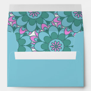 Boho Flower Groovy Blue Shower Return Address Envelope