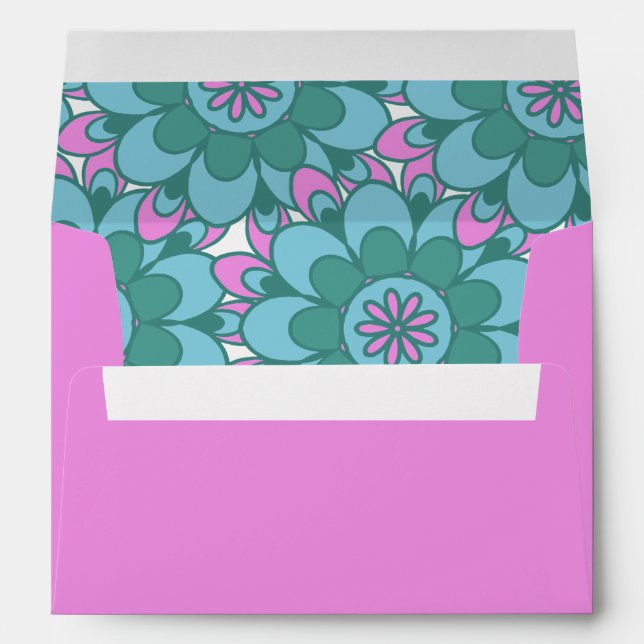 Boho Flower Groovy Fuchsia Shower Return Address Envelope (Back (Bottom))