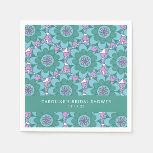 Boho Flower Groovy Green Bridal Shower Custom  Napkin