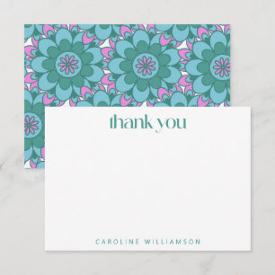 Boho Flower Groovy Green Personalized Name  Thank You Card