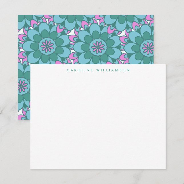 Boho Flower Groovy Green Personalized Stationery  Card (Front/Back)