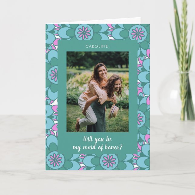 Boho Flower Groovy Photo Bridal Party Proposal  Card (Front)