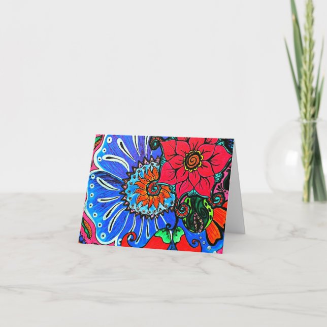 Boho Flower Illustration Blank Notecards (Front)