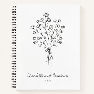 Boho Flower Line Art Drawing Personalized Wedding  Notebook