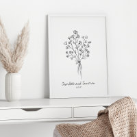 Boho Flower Line Art Drawing Personalized Wedding