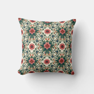 Boho Flower Magic - in Shades of Green and Pink Throw Pillow