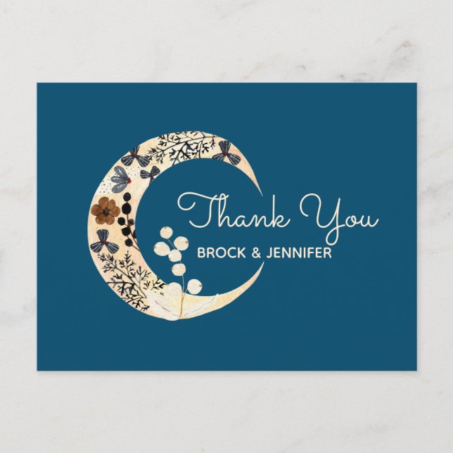 Boho Flower Moon Wedding Thank You Card (Front)
