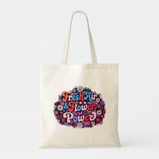 Boho Flower Power Graphic Tote Bag (Back)