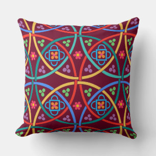 Boho Flower Power on Deep Magenta Throw Pillow