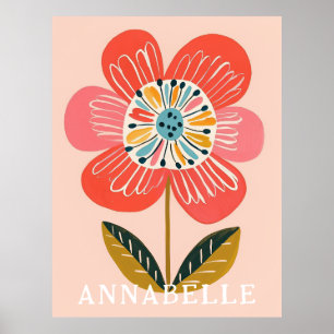 Boho Flower Scandinavian Illustration First Name Poster