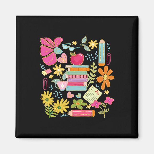 Boho Flower Teacher Book Apple Pencil Funny Back T Magnet (Front)