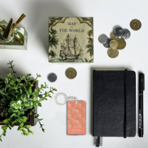 Boho flower watercolor pattern name yellow orange  keychain